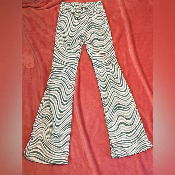 Machine Green Swirl High-Waisted Flare Jeans Size 3 - Picture 3 of 12